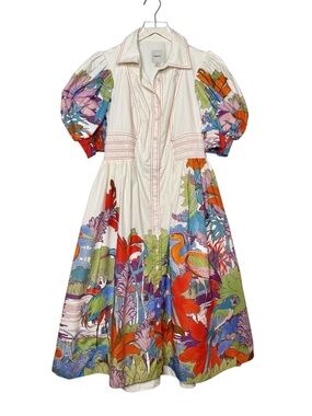 Anthropologie MAEVE Smocked Puff Skeeve Birds of Paradise Dress Sz XS